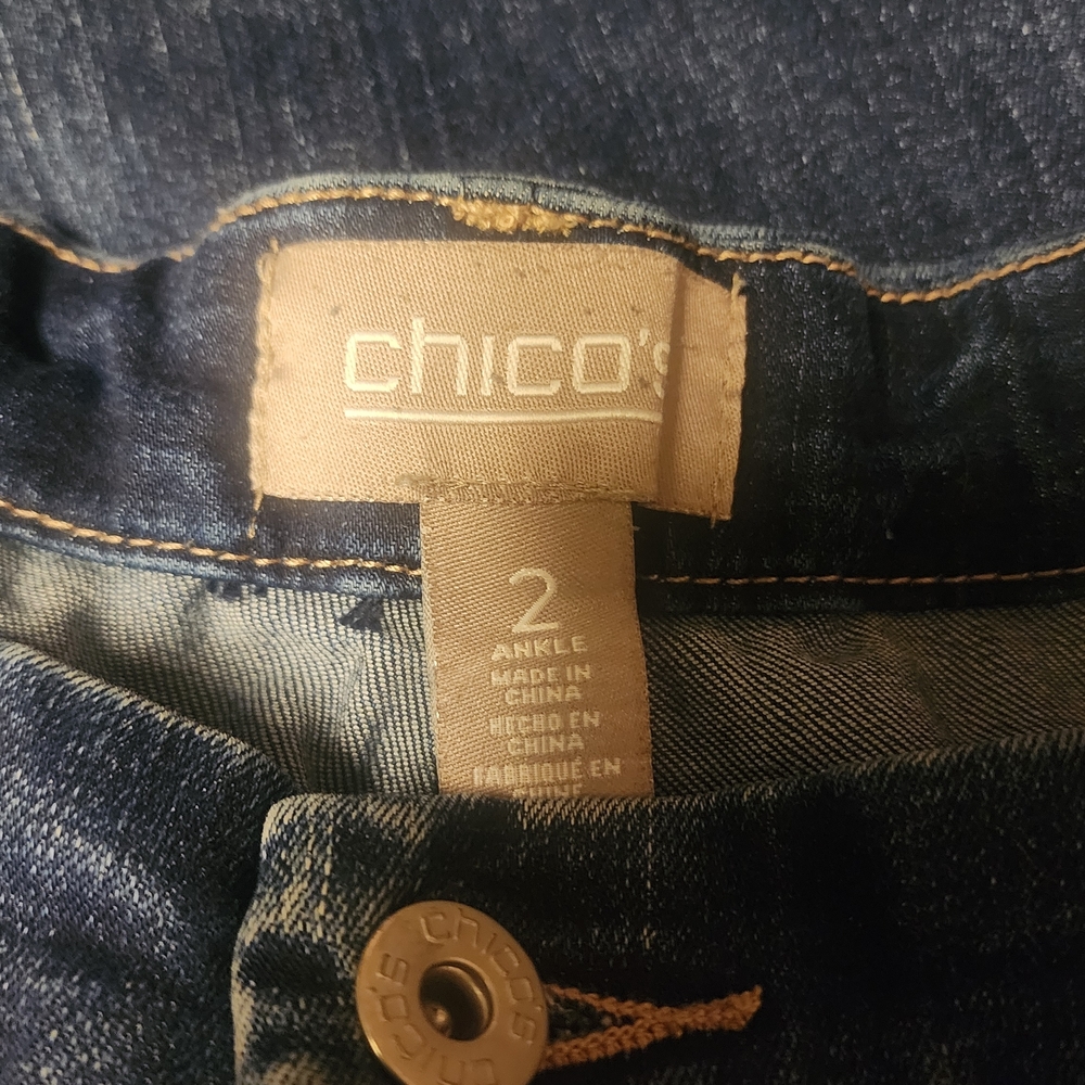 Chico's Blue Flare Jeans with Colorful Embroidery - Picture 3 of 3